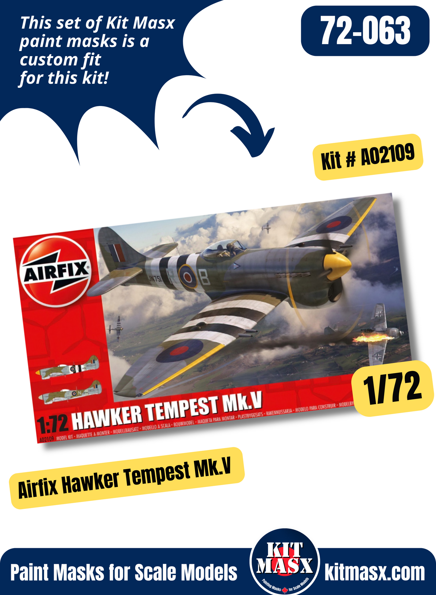Airfix Hawker Tempest Mk.V 1/72 Canopy & Wheel Paint Masks, Kit # A02109