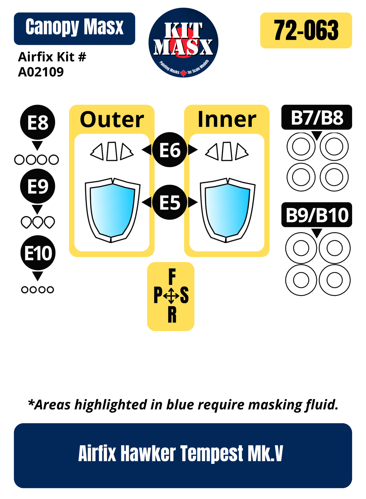 Airfix Hawker Tempest Mk.V 1/72 Canopy & Wheel Paint Masks, Kit # A02109