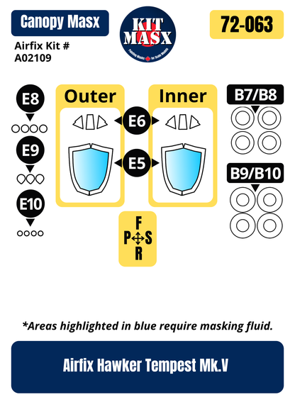 Airfix Hawker Tempest Mk.V 1/72 Canopy & Wheel Paint Masks, Kit # A02109