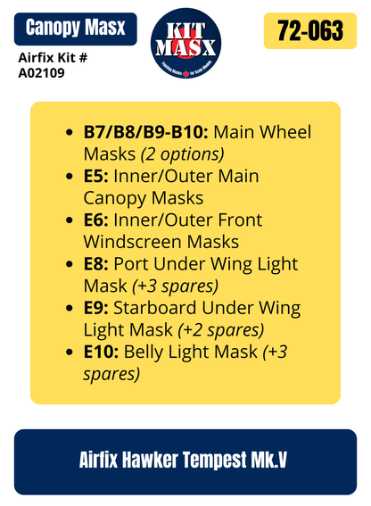Airfix Hawker Tempest Mk.V 1/72 Canopy & Wheel Paint Masks, Kit # A02109