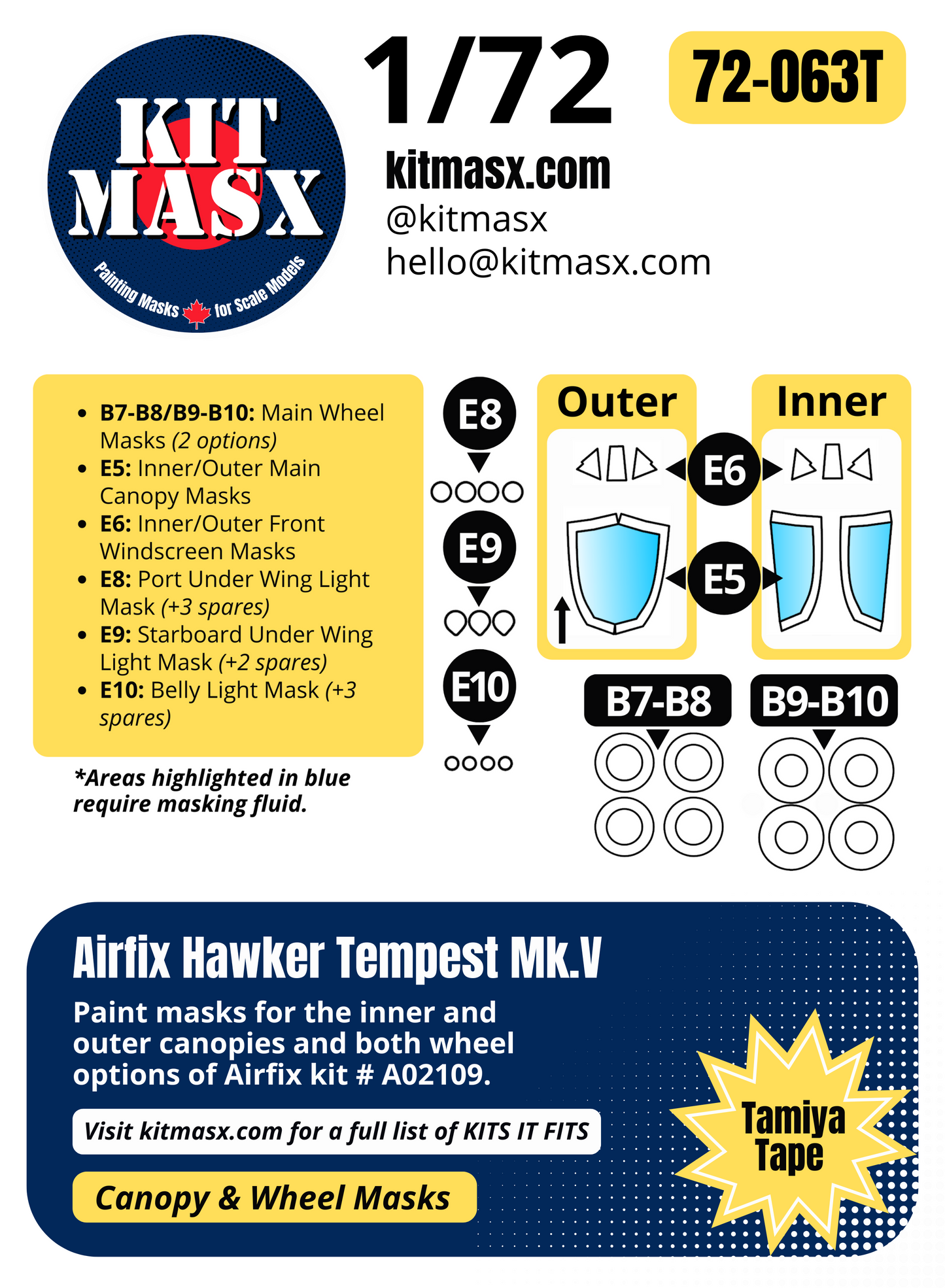 Airfix Hawker Tempest Mk.V 1/72 Canopy & Wheel Paint Masks, Kit # A02109