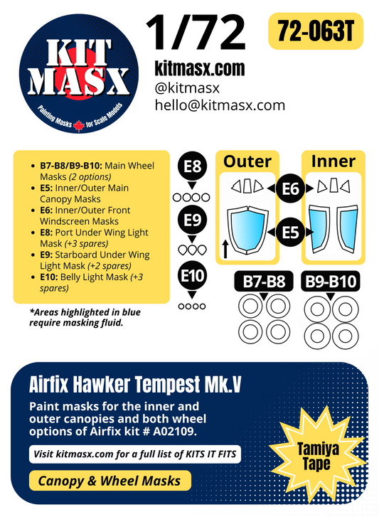 Airfix Hawker Tempest Mk.V 1/72 Canopy & Wheel Paint Masks, Kit # A02109