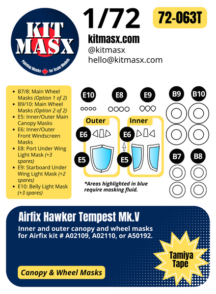 Airfix Hawker Tempest Mk.V 1/72 Canopy & Wheel Paint Masks