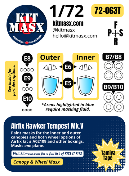 Airfix Hawker Tempest Mk.V 1/72 Canopy & Wheel Paint Masks, Kit # A02109