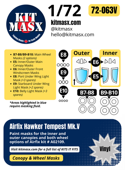 Airfix Hawker Tempest Mk.V 1/72 Canopy & Wheel Paint Masks, Kit # A02109
