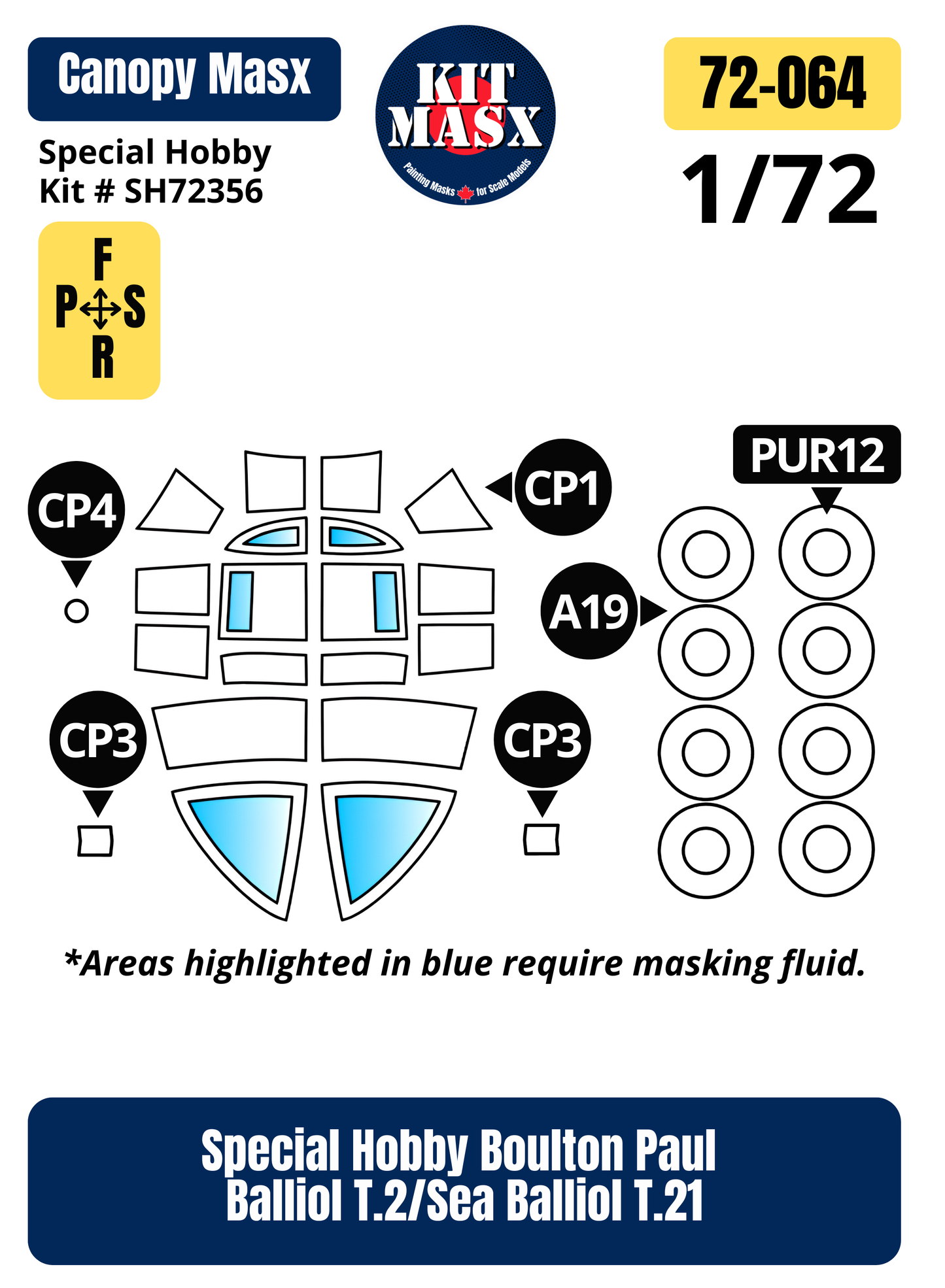 Special Hobby Boulton Paul Balliol T.2/ Sea Balliol T.21 1/72 Canopy & Wheel Paint Masks, Kit # SH72356 (72064)