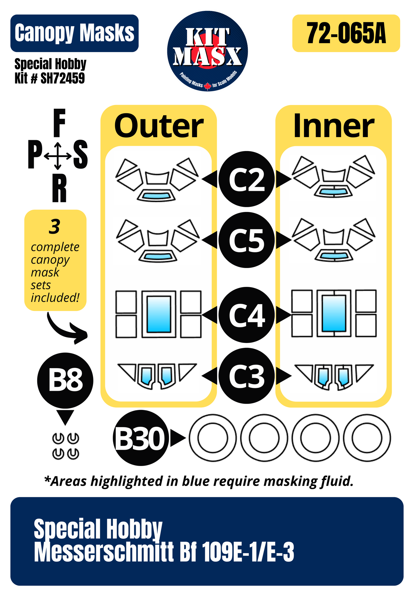 Special Hobby Messerschmitt Bf 109E-1 "J/88 Legion Condor" 1/72 3-in-1 Super Mask Set, Kit # SH72459