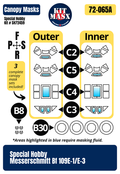 Special Hobby Messerschmitt Bf 109E-1 "J/88 Legion Condor" 1/72 3-in-1 Super Mask Set, Kit # SH72459