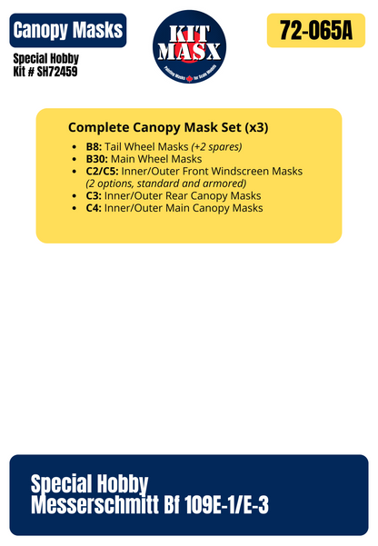 Special Hobby Messerschmitt Bf 109E-1 "J/88 Legion Condor" 1/72 3-in-1 Super Mask Set, Kit # SH72459