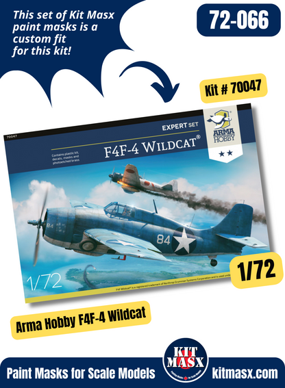Arma Hobby Grumman F4F-4, FM-1, FM-2 Wildcat/Mk.VI Martlet 1/72 Canopy & Wheel Paint Masks, Kit # 70047