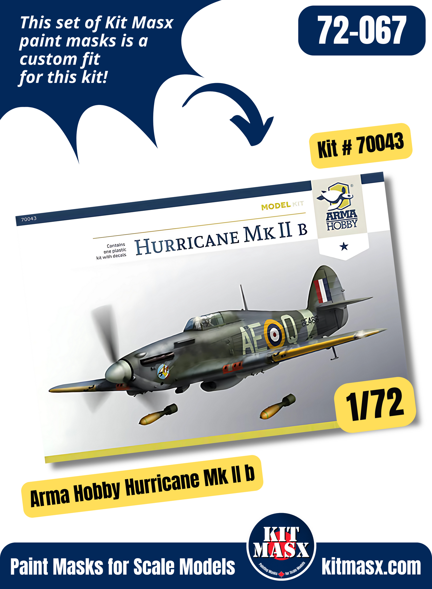 Arma Hobby Hurricane Mk.IIA/B/C/D 1/72 Canopy & Wheel Paint Masks, Kit # 70043