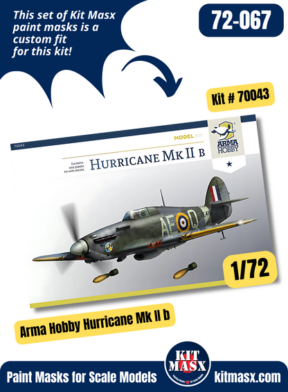 Arma Hobby Hurricane Mk.IIA/B/C/D 1/72 Canopy & Wheel Paint Masks, Kit # 70043