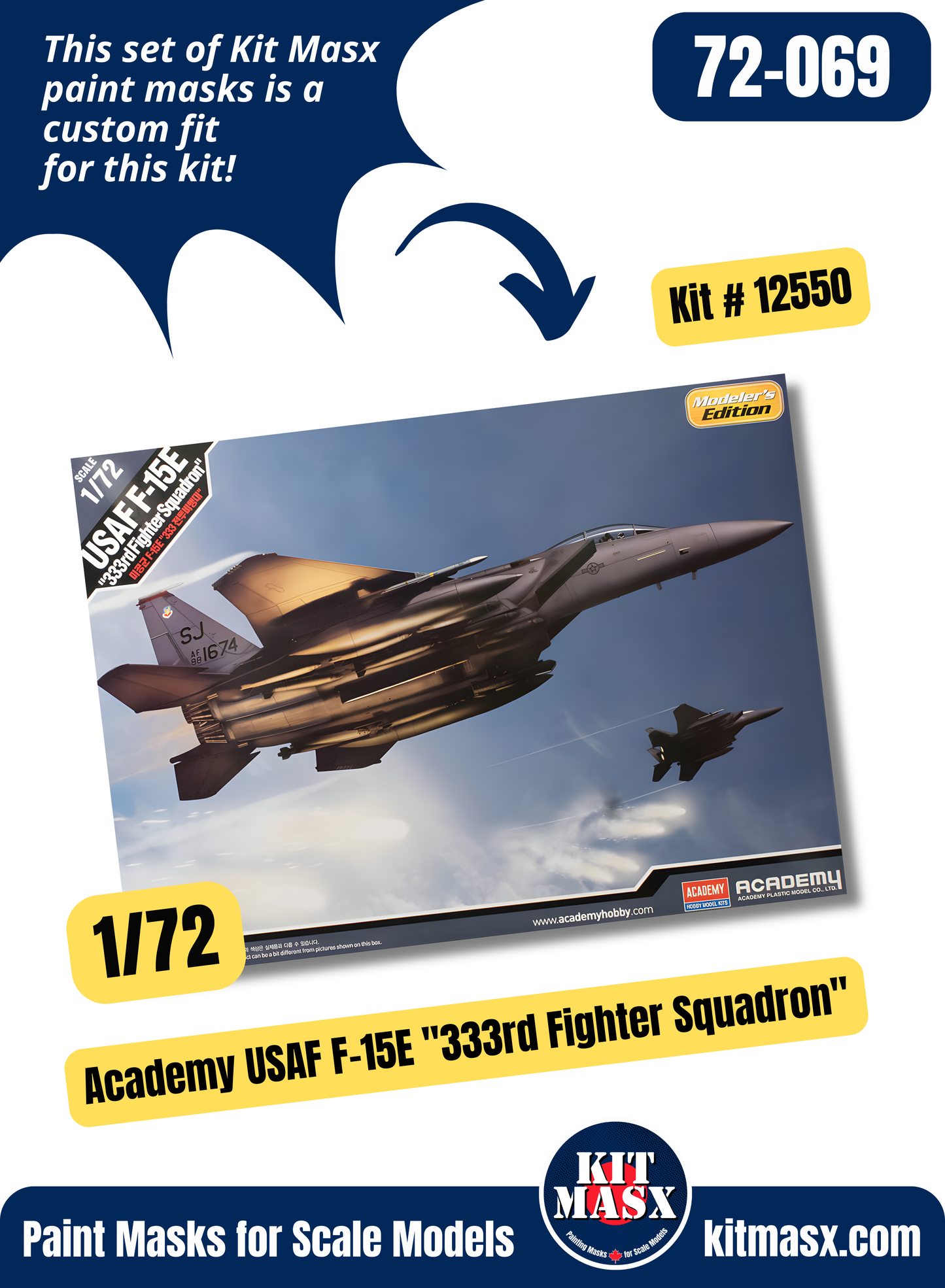 Academy McDonnell Douglas F-15E/K 1/72 Canopy Paint Masks, Kit # 12550