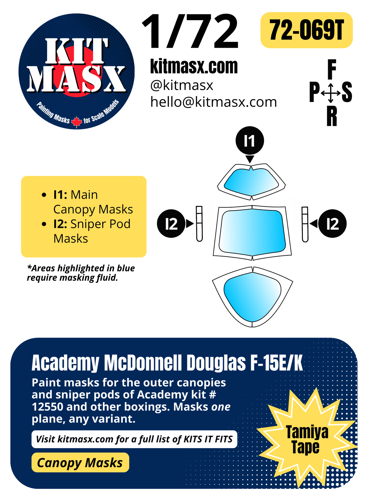 Academy McDonnell Douglas F-15E/K 1/72 Canopy Paint Masks, Kit # 12550