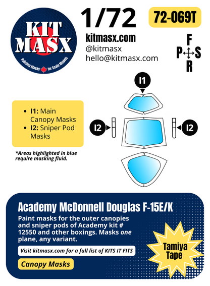 Academy McDonnell Douglas F-15E/K 1/72 Canopy Paint Masks, Kit # 12550