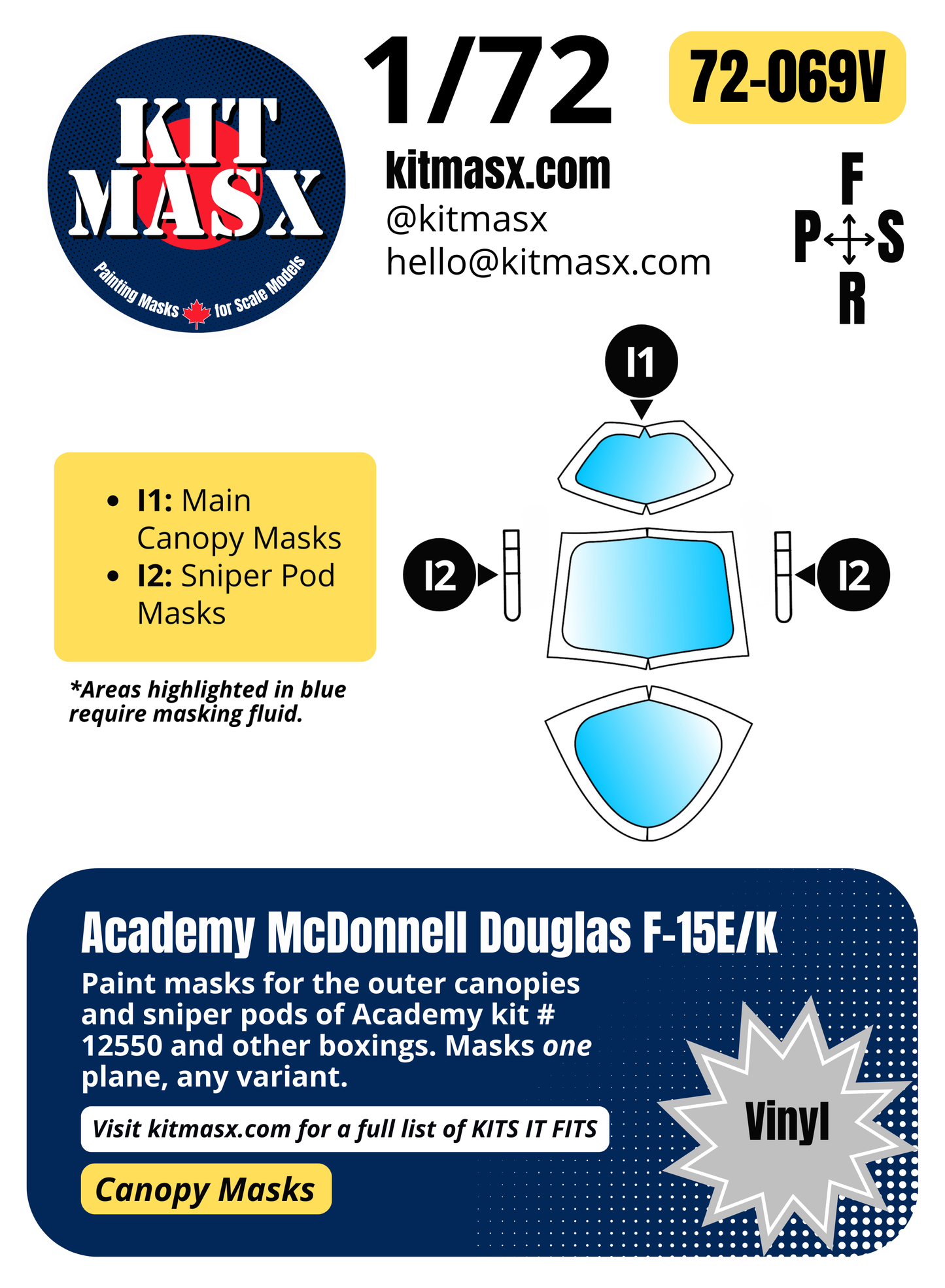Academy McDonnell Douglas F-15E/K 1/72 Canopy Paint Masks, Kit # 12550