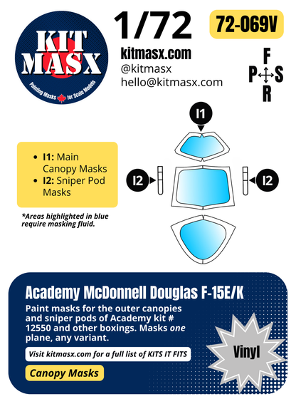 Academy McDonnell Douglas F-15E/K 1/72 Canopy Paint Masks, Kit # 12550