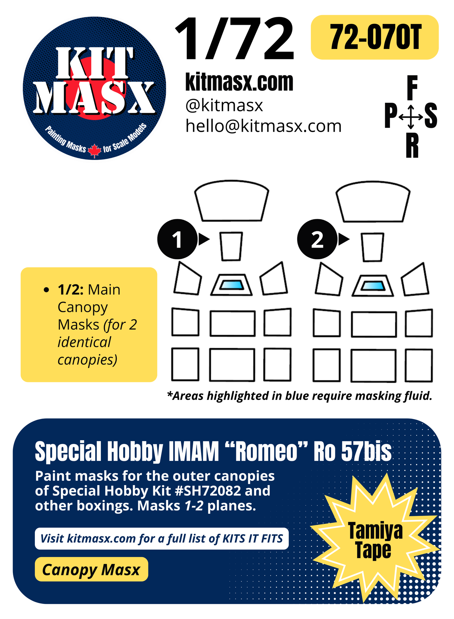 Special Hobby IMAM "Romeo" Ro 57bis 1/72 Canopy Paint Masks, Kit # SH72082
