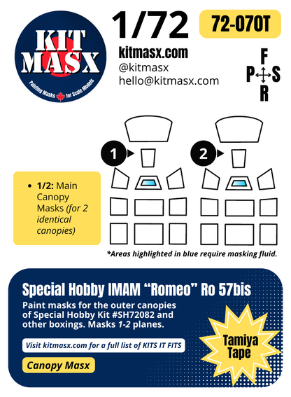 Special Hobby IMAM "Romeo" Ro 57bis 1/72 Canopy Paint Masks, Kit # SH72082