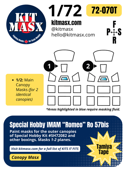 Special Hobby IMAM "Romeo" Ro 57bis 1/72 Canopy Paint Masks, Kit # SH72082