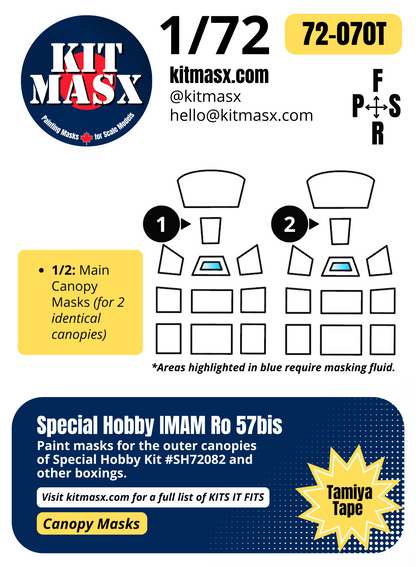 Special Hobby IMAM "Romeo" Ro 57bis 1/72 Canopy Paint Masks, Kit # SH72082