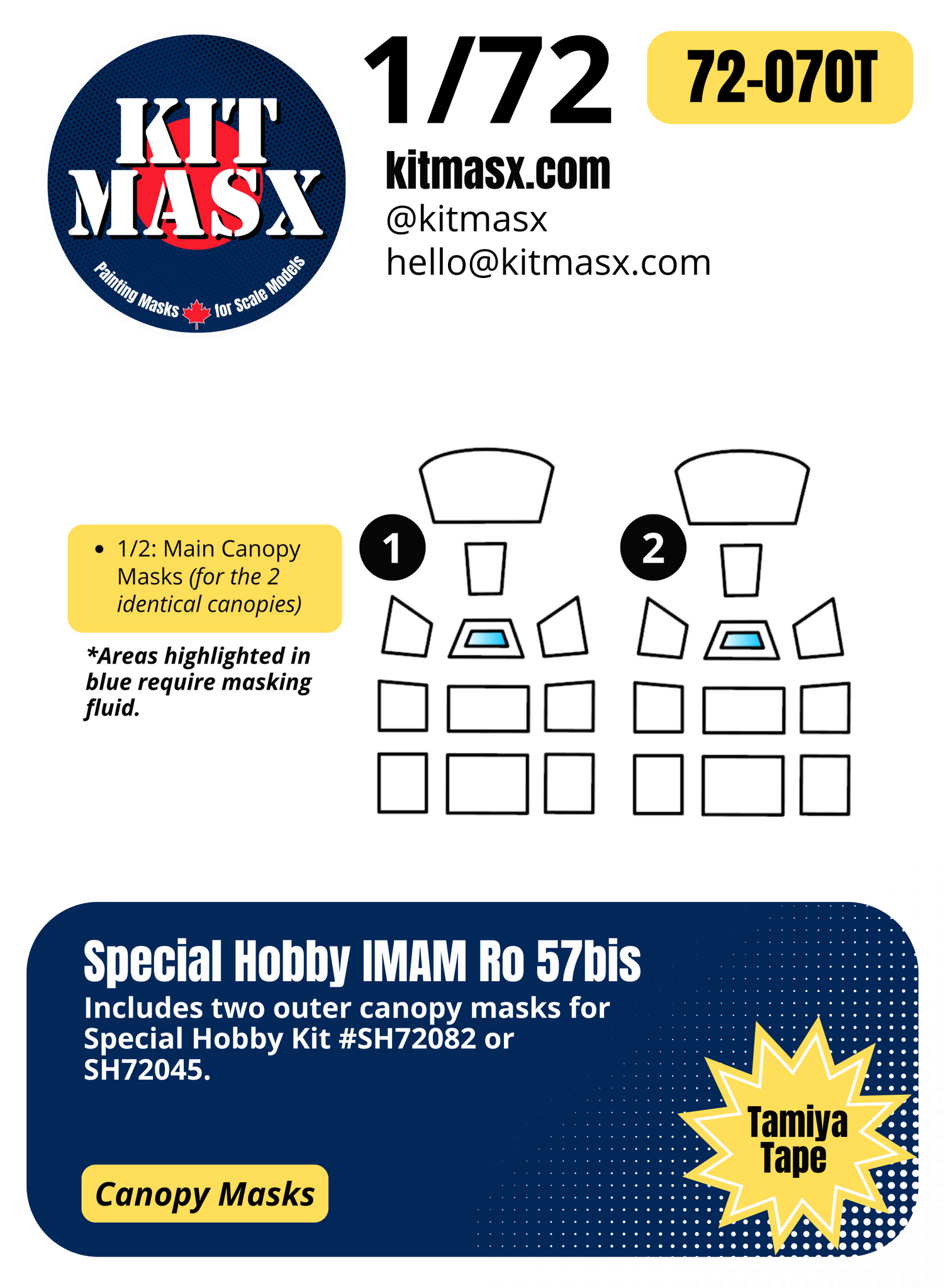 Special Hobby IMAM (Romeo) Ro 57/Ro 57bis 1/72 Canopy Paint Masks, Kit # SH72082