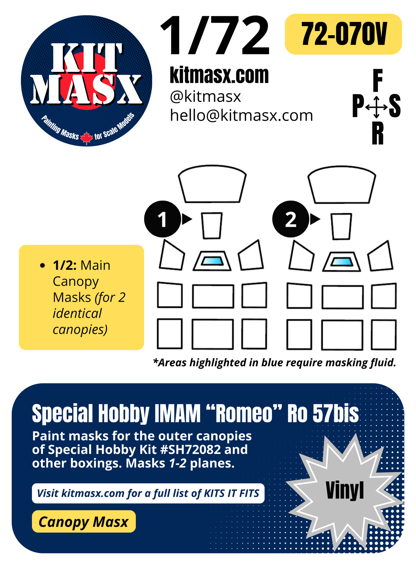 Special Hobby IMAM "Romeo" Ro 57bis 1/72 Canopy Paint Masks, Kit # SH72082