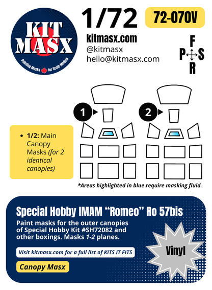 Special Hobby IMAM "Romeo" Ro 57bis 1/72 Canopy Paint Masks, Kit # SH72082