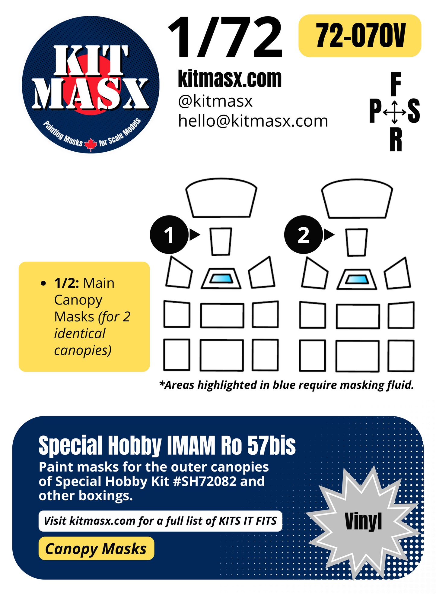 Special Hobby IMAM "Romeo" Ro 57bis 1/72 Canopy Paint Masks, Kit # SH72082