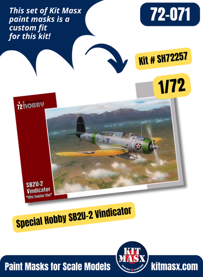 Special Hobby Vought SB2U-1/SB2U-2 Vindicator 1/72 Canopy Paint Masks, Kit # SH72257 (72071)
