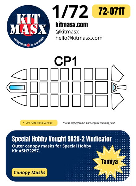 Special Hobby Vought SB2U-2 Vindicator 1/72 Canopy Masks