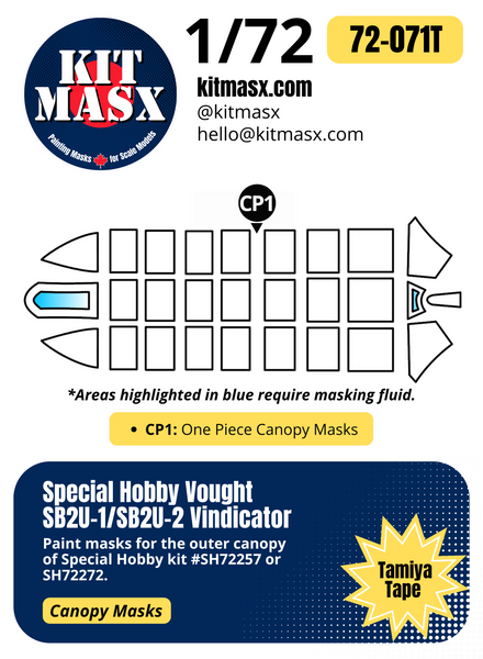 Special Hobby Vought SB2U-1/SB2U-2 Vindicator 1/72 Canopy Paint Masks, Kit # SH72257