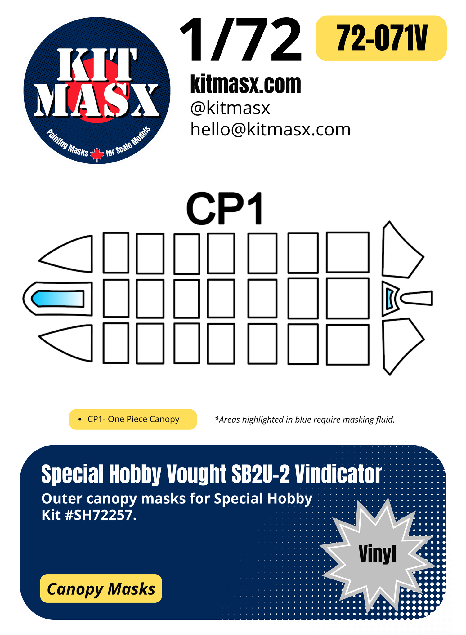 Special Hobby Vought SB2U-2 Vindicator 1/72 Canopy Masks