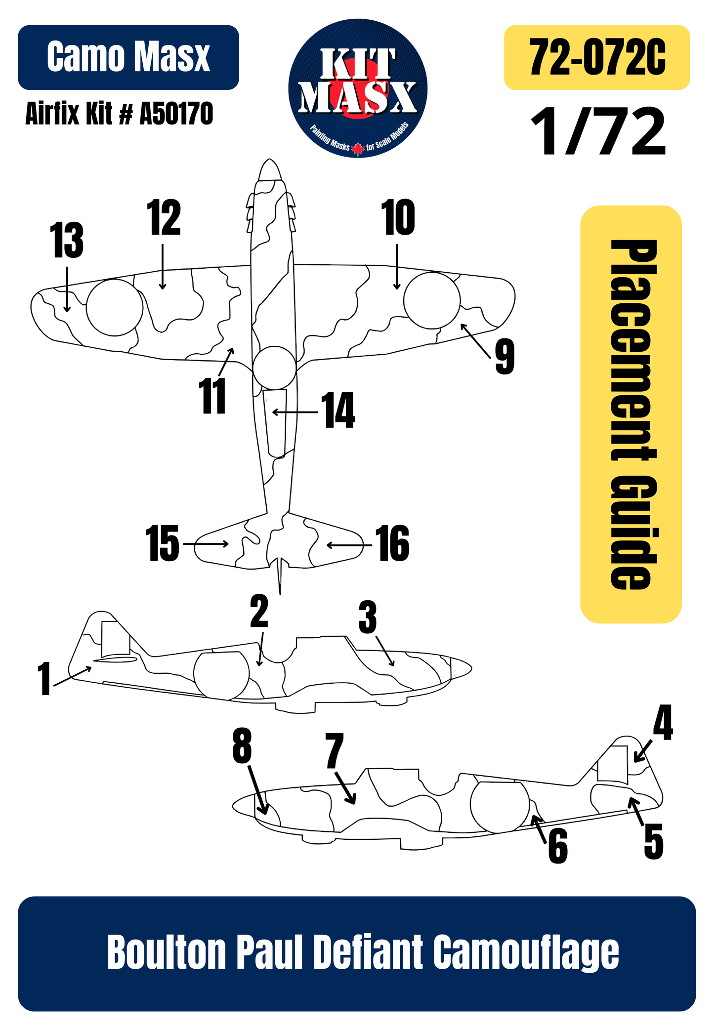 Boulton Paul Defiant 1/72 Camouflage Paint Masks, Kit # A50170 (72072C)