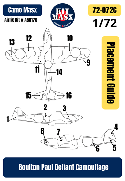 Boulton Paul Defiant 1/72 Camouflage Paint Masks, Kit # A50170 (72072C)