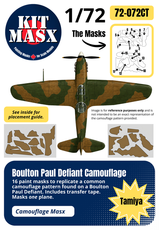 Boulton Paul Defiant 1/72 Camouflage Paint Masks, Kit # A50170 (72072C)