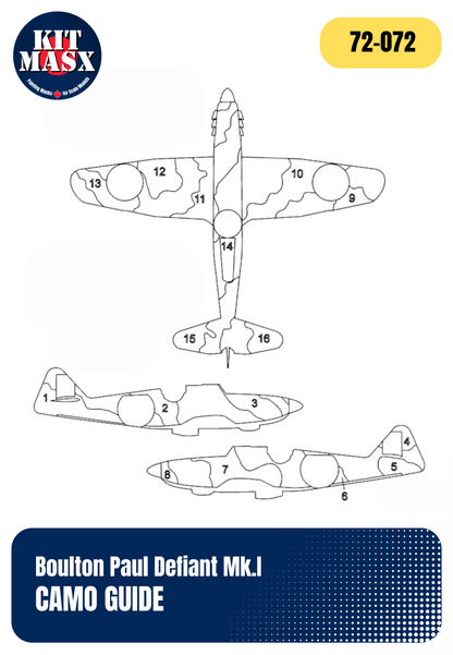Airfix Boulton Paul Defiant Mk.I 1/72 Canopy, Camouflage, & Main Marking Paint Masks, Kit # A50170