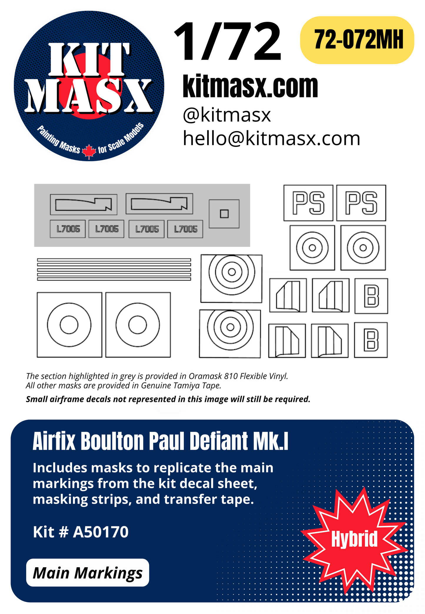 Airfix Boulton Paul Defiant Mk.I 1/72 Canopy, Camouflage, & Main Marking Paint Masks, Kit # A50170
