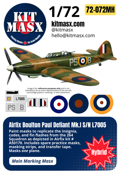 Airfix Boulton Paul Defiant Mk.I S/N L7005 1/72 Main Marking Paint Masks, Kit # A50170 (72072M)