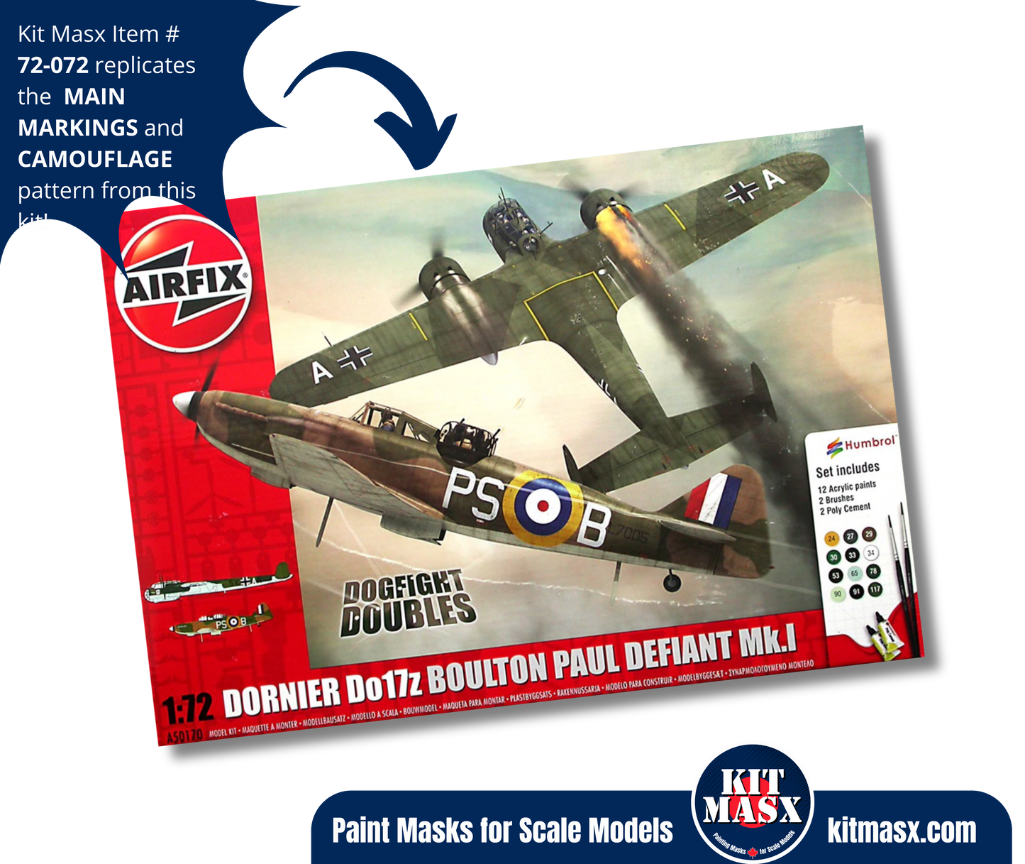 Airfix Boulton Paul Defiant Mk.I 1/72 Canopy, Camouflage, & Main Marking Paint Masks, Kit # A50170