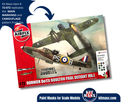 Airfix Boulton Paul Defiant Mk.I 1/72 Canopy, Camouflage, & Main Marking Paint Masks, Kit # A50170