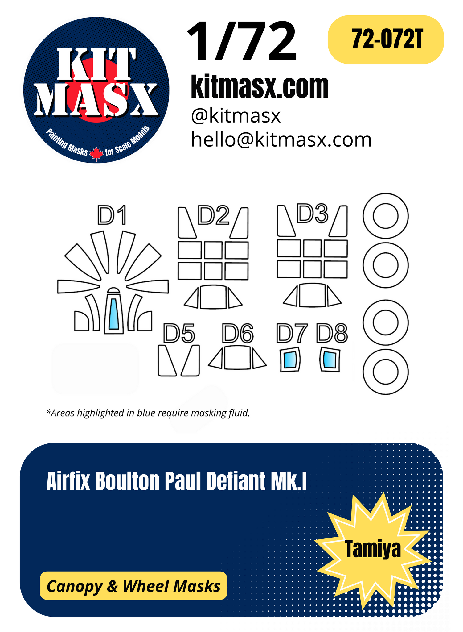 Airfix Boulton Paul Defiant Mk.I 1/72 Canopy, Camouflage, & Main Marking Paint Masks, Kit # A50170