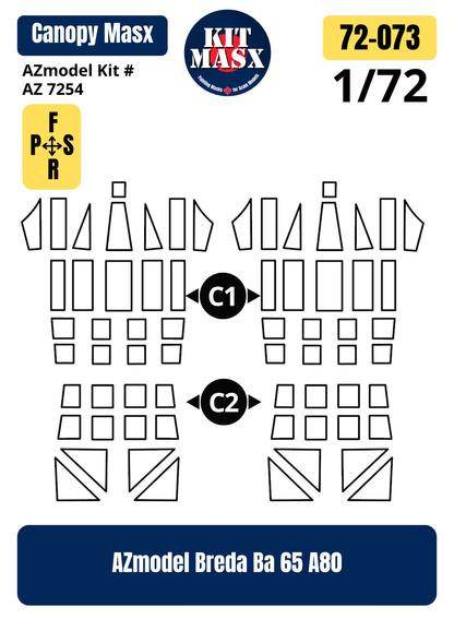 AZmodel Breda Ba 65 A80 1/72 Canopy Paint Masks, Kit # AZ 7254 (72073)