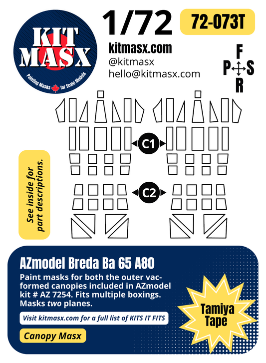 AZmodel Breda Ba 65 A80 1/72 Canopy Paint Masks, Kit # AZ 7254 (72073)