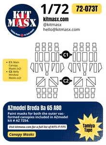 AZmodel Breda Ba 65 A80 1/72 Canopy Paint Masks, Kit # AZ 7254