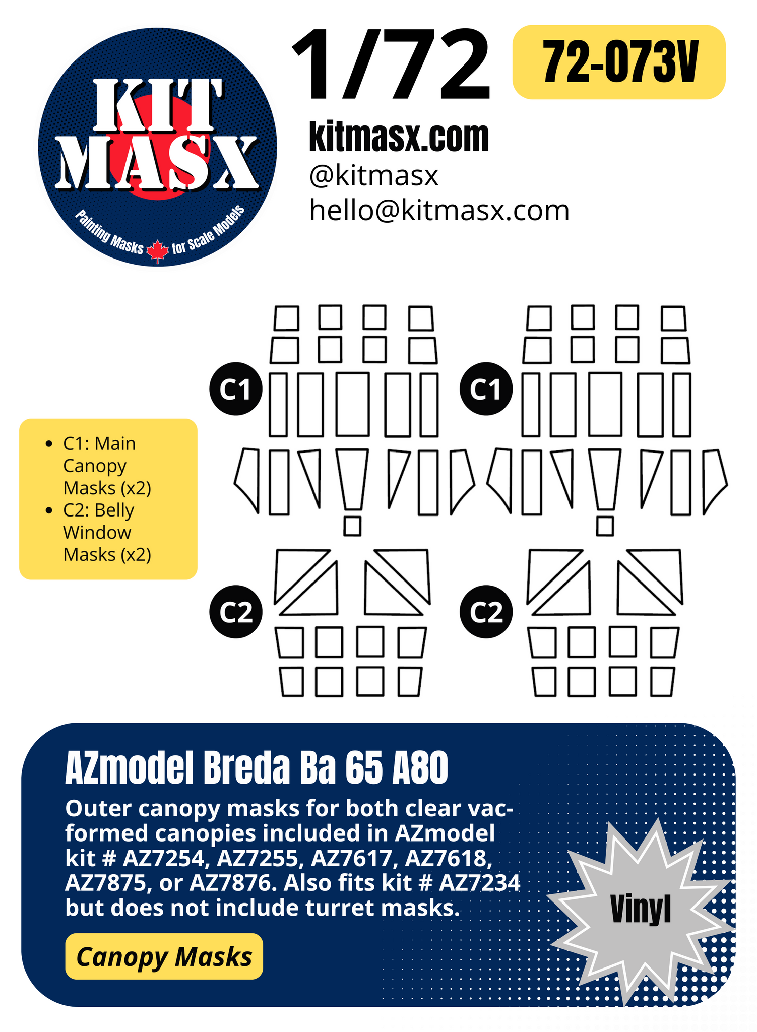 AZmodel Breda Ba 65 A80 1/72 Canopy Paint Masks