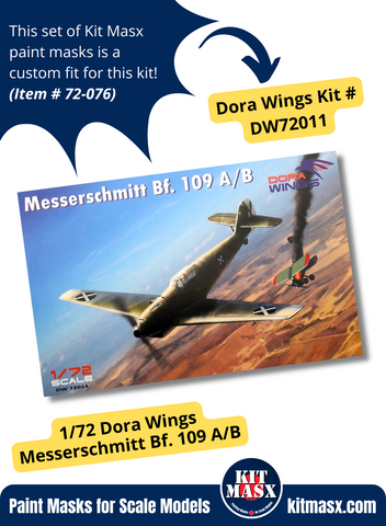 Dora Wings/AMG Messerschmitt Bf 109A/B/B0/B-1/B-2/C/C-1/C-2(N)/D/D-1/D-2/V-7 1/72 Canopy & Wheel Paint Masks