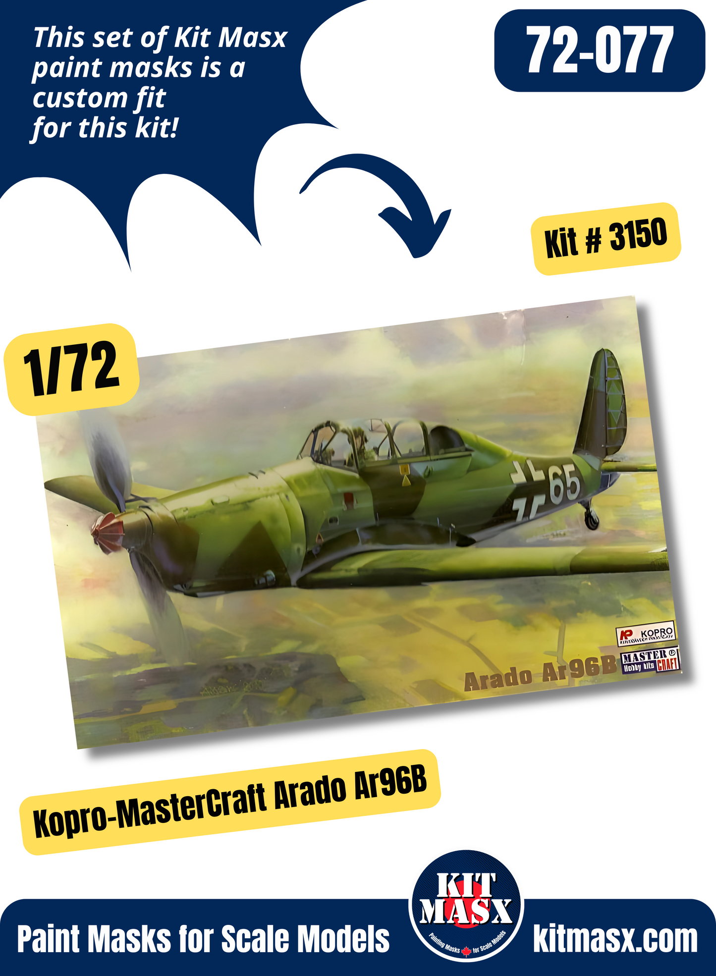 Kopro-MasterCraft Arado Ar96B/B-1, Avia C-2 1/72 Canopy & Wheel Paint Masks, Kit # 3150