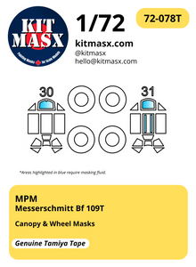 MPM Messerschmitt Bf 109T 1/72 Canopy & Wheel Paint Masks, Kit # 72066