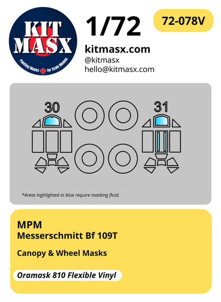 MPM Messerschmitt Bf 109T 1/72 Canopy & Wheel Masks